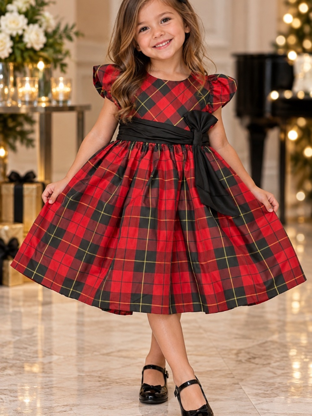 Ralph Lauren Girls Plaid Holiday Taffeta Tartan Dress Size 4/4T